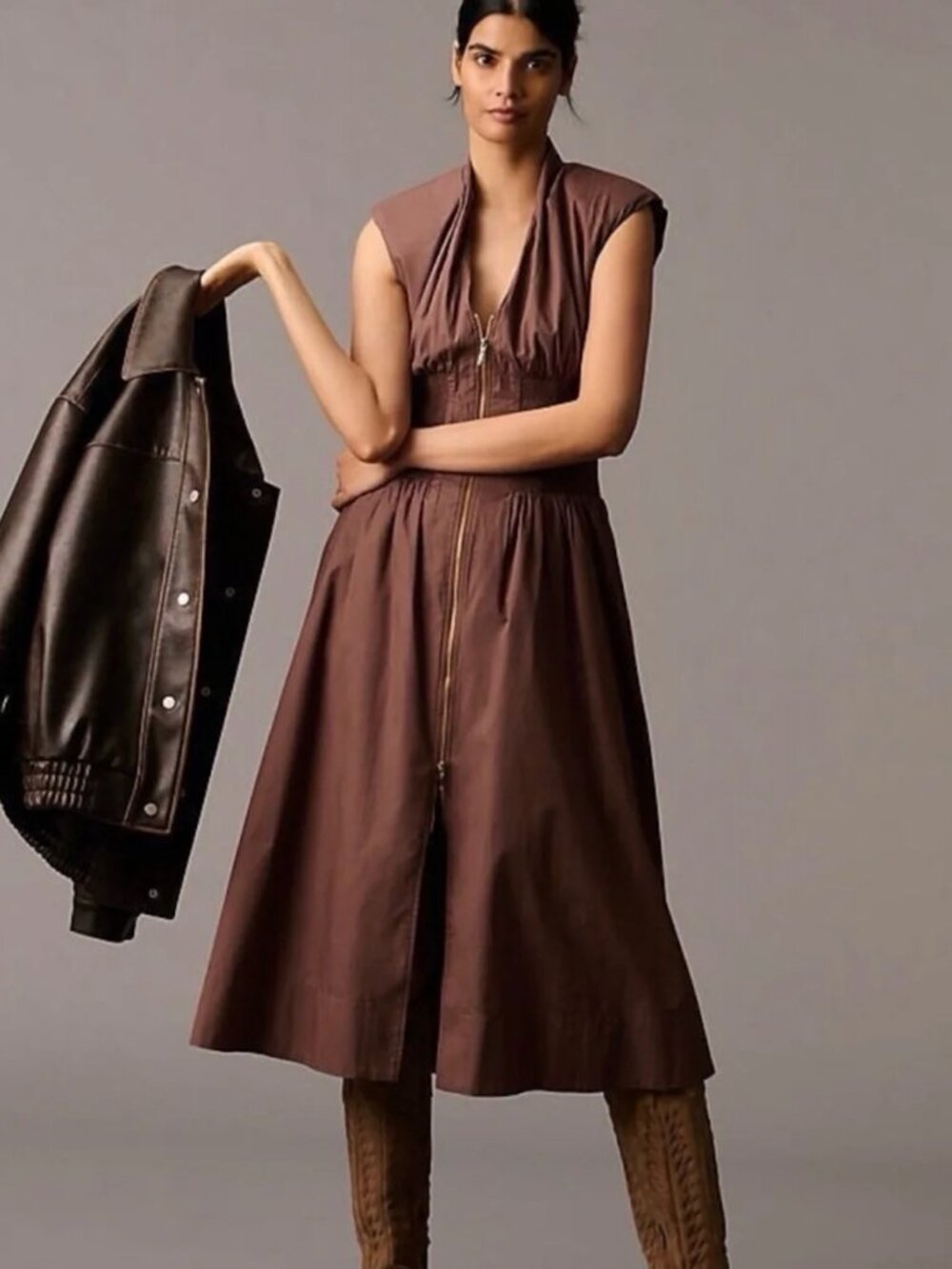 Chocolate Brown Anthropologie Gathered Midi Dress XS